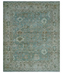 Custom Made Traditional Aqua and Silver Antique Style Multi size Hand knotted Wool Area Rug