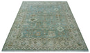 Custom Made Traditional Aqua and Silver Antique Style Multi size Hand knotted Wool Area Rug