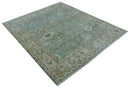 Custom Made Traditional Aqua and Silver Antique Style Multi size Hand knotted Wool Area Rug