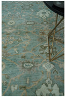Custom Made Traditional Aqua and Silver Antique Style Multi size Hand knotted Wool Area Rug
