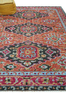 Custom Made Traditional Central Medallions Design Rust And Black Hand Knotted Wool Rug