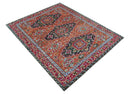 Custom Made Traditional Central Medallions Design Rust And Black Hand Knotted Wool Rug