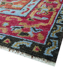 Custom Made Traditional Central Medallions Design Rust And Black Hand Knotted Wool Rug