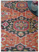 Custom Made Traditional Central Medallions Design Rust And Black Hand Knotted Wool Rug