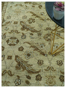 Custom Made Traditional Design Beige And Brown Hand Knotted wool area rug