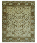 Custom Made Traditional Design Beige And Brown Hand Knotted wool area rug