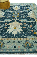 Custom Made Traditional Donegal Design Blue Hand Knotted wool area rug