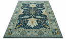 Custom Made Traditional Donegal Design Blue Hand Knotted wool area rug