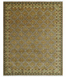 Custom Made Traditional Geometrical Motifs Olive and Rust Hand Knotted wool area rug
