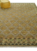 Custom Made Traditional Geometrical Motifs Olive and Rust Hand Knotted wool area rug