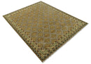 Custom Made Traditional Geometrical Motifs Olive and Rust Hand Knotted wool area rug