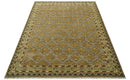 Custom Made Traditional Geometrical Motifs Olive and Rust Hand Knotted wool area rug
