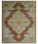 Custom Made Traditional Heriz Brown, Beige and Rust Hand Knotted wool area rug