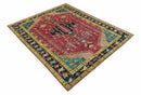 Custom Made Traditional Heriz Design Red And Green Hand Knotted Wool Rug