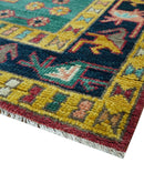 Custom Made Traditional Heriz Design Red And Green Hand Knotted Wool Rug
