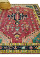 Custom Made Traditional Heriz Design Red And Green Hand Knotted Wool Rug