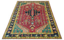 Custom Made Traditional Heriz Design Red And Green Hand Knotted Wool Rug