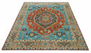 Custom Made Traditional Heriz Design Rust And Blue Hand Knotted Wool Rug