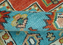 Custom Made Traditional Heriz Design Rust And Blue Hand Knotted Wool Rug
