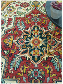 Custom Made Traditional Heriz Design Rust And Ivory Hand Knotted Wool Rug