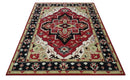 Custom Made Traditional Heriz Maroon, Olive and Black Floral Hand Knotted wool Rug