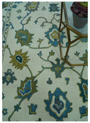 Custom Made Traditional Ivory And Blue Oushak Hand Tufted Wool Area Rug