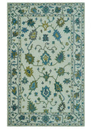Custom Made Traditional Ivory And Blue Oushak Hand Tufted Wool Area Rug