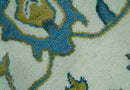 Custom Made Traditional Ivory And Blue Oushak Hand Tufted Wool Area Rug