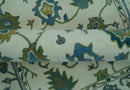 Custom Made Traditional Ivory And Blue Oushak Hand Tufted Wool Area Rug