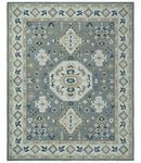 Custom Made Traditional Medallion Gray, Ivory, Beige and Blue Hand Tufted wool Area Rug