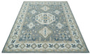 Custom Made Traditional Medallion Gray, Ivory, Beige and Blue Hand Tufted wool Area Rug