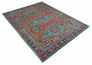 Custom Made Traditional Medallions Design Rust And Blue Hand Knotted Wool Rug