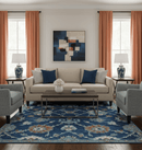 Custom Made Traditional Oriental Design Blue And Beige Hand-Tufted Wool Area Rug
