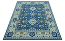 Custom Made Traditional Oriental Design Blue And Beige Hand-Tufted Wool Area Rug