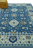 Custom Made Traditional Oriental Design Blue And Beige Hand-Tufted Wool Area Rug