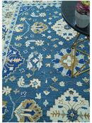 Custom Made Traditional Oriental Design Blue And Beige Hand-Tufted Wool Area Rug