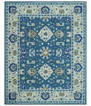 Custom Made Traditional Oriental Design Blue And Beige Hand-Tufted Wool Area Rug