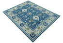 Custom Made Traditional Oriental Design Blue And Beige Hand-Tufted Wool Area Rug