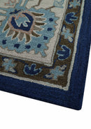 Custom Made Traditional Oriental Design Blue And Beige Hand-Tufted Wool Area Rug