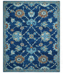 Custom Made Traditional Oriental Design Blue And Beige Hand-Tufted Wool Area Rug