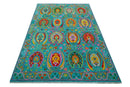Custom Made Traditional Oriental Design Teal Hand Knotted Wool Area Rug