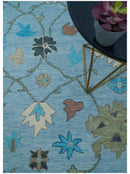 Custom Made Traditional Oushak Blue And Beige Hand Tufted Wool Area Rug