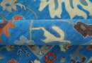 Custom Made Traditional Oushak Blue And Beige Hand Tufted Wool Rug