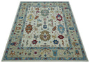 Custom Made Traditional Oushak Blue And Beige Hand Tufted Wool Rug