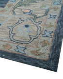 Custom Made Traditional Oushak Charcoal And Beige Hand Tufted Wool Area Rug
