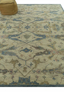 Custom Made Traditional Oushak Design Beige And Blue Hand Tufted Wool Area Rug