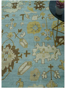 Custom Made Traditional Oushak Design Blue Hand Knotted Wool Area Rug