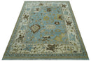 Custom Made Traditional Oushak Design Blue Hand Knotted Wool Area Rug