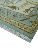 Custom Made Traditional Oushak Design Blue Hand Knotted Wool Area Rug