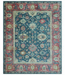 Custom Made Traditional Oushak Design Teal Hand Tufted Wool  Rug